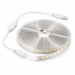 Fita LED Branco Quente 3000K IP65 Mangueira Chata Flexível 110V com Conector Incluso 54 LEDs/m